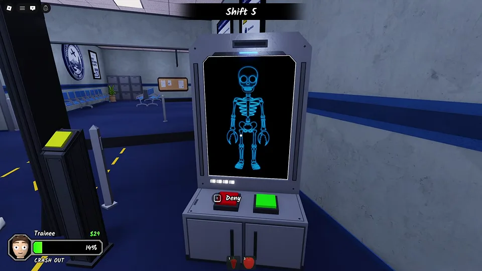 Skeleton with unusual head and hand proportions beside Deny control